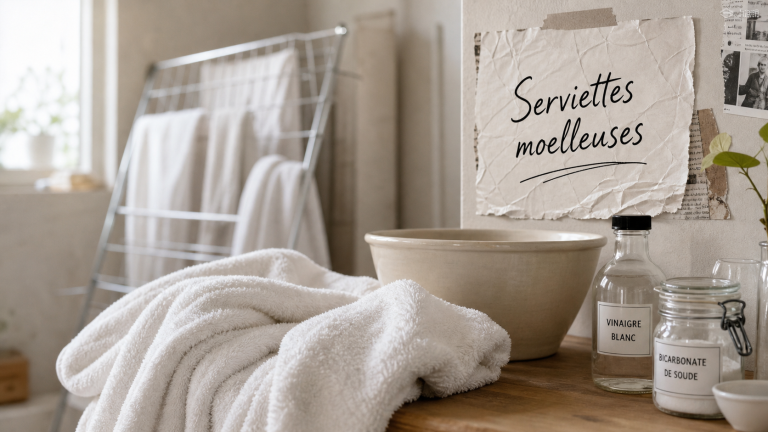 Comment avoir des serviettes de toilette moelleuse sans sèche-linge : serviettes et vinaigre-bicarbonate