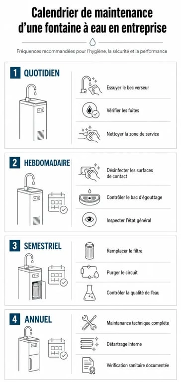 Calendrier d'entretien d'une fontaine à eau en entreprise
