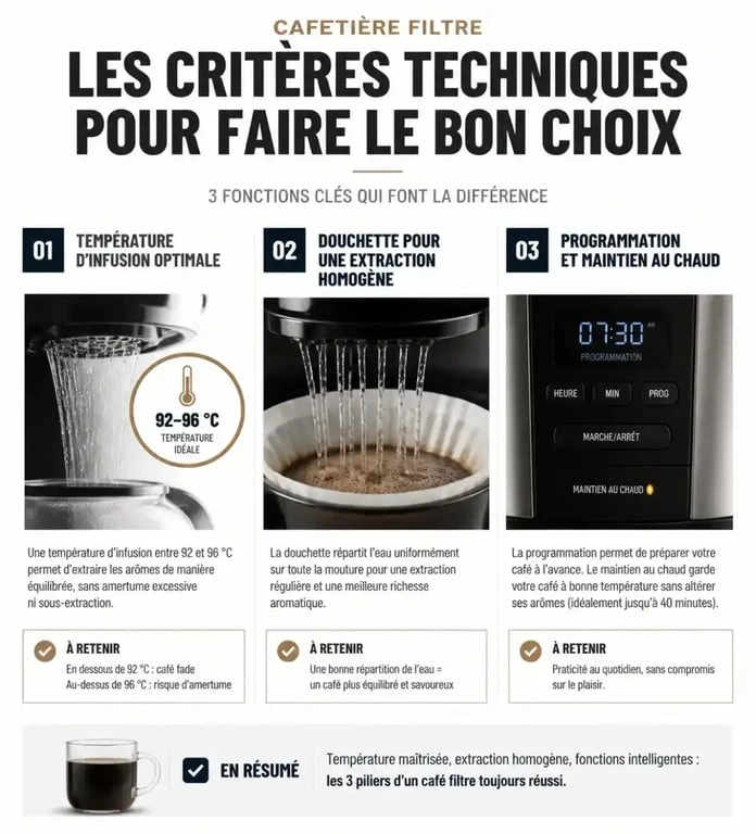 Infographie des critères de sélection pour la meilleure cafetière filtre