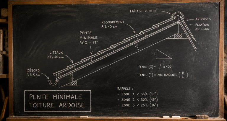 Schéma pente minimum ardoise sur tableau noir
