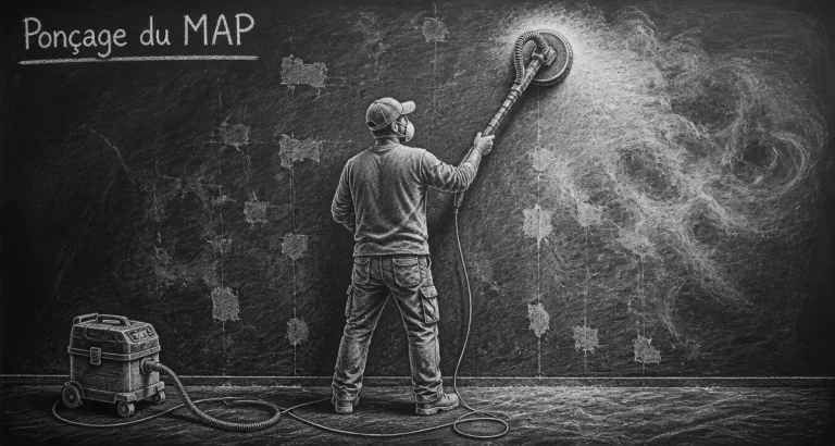 Poncer du MAP avec ponceuse girafe sur mur