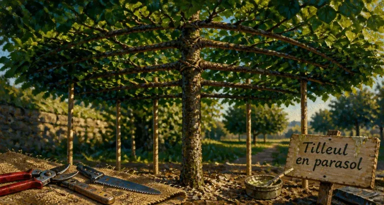 Tailler un tilleul en parasol : 4 étapes clés pour un ombrage sur-mesure Tailler un tilleul en parasol : charpentières en dôme et outils d’élagage