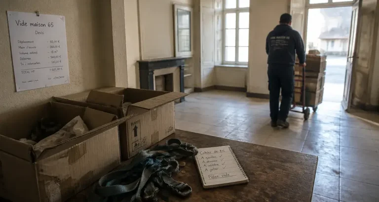 Vide maison 65 à Tarbes : pro avec chariot, cartons et tri