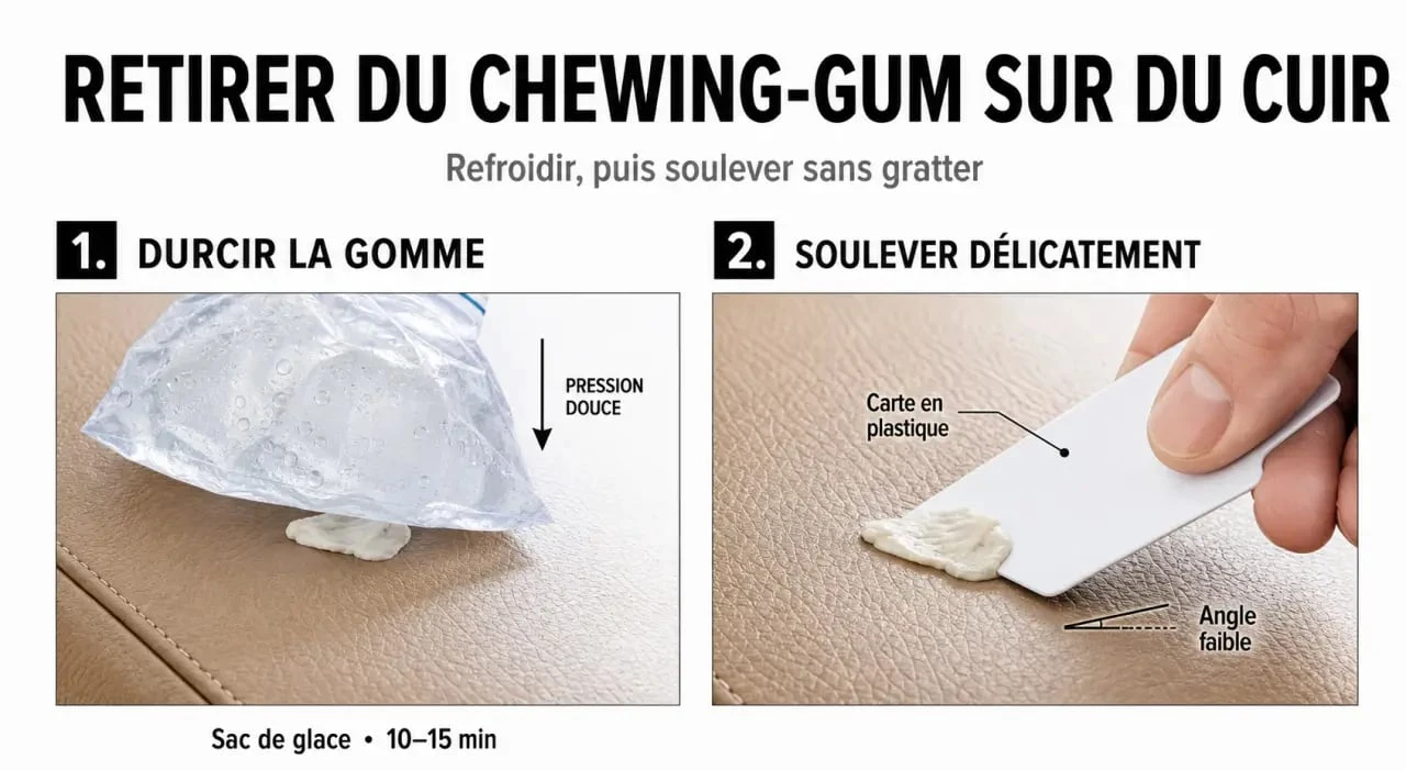 Étapes pour enlever du chewing gum sur du cuir avec une méthode sécurisée