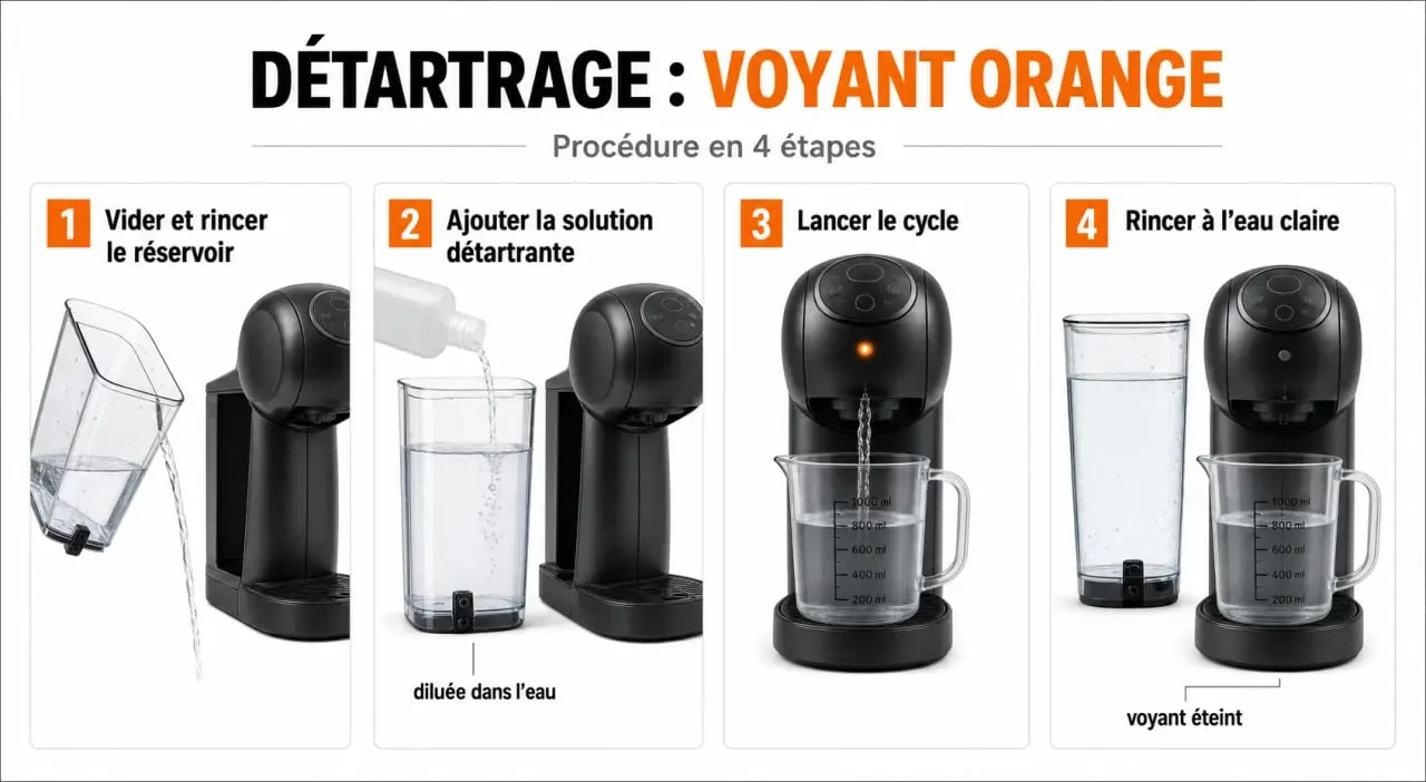 Voyant orange dolce gusto : étapes de détartrage et remise à zéro de la machine