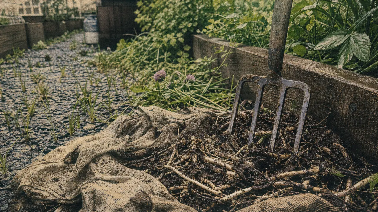 Plantes envahissantes jardin : rhizomes et semis visibles au sol