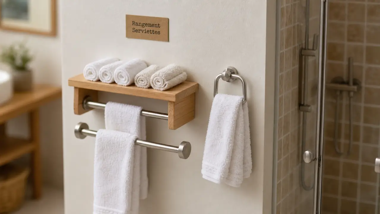 Rangement serviette salle de bain mural : serviettes suspendues sans perçage