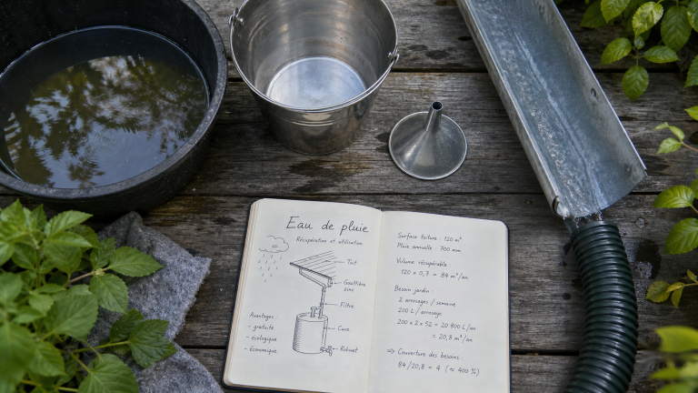 Récupérer l’eau de pluie au jardin : cuve, gouttière et tuyau