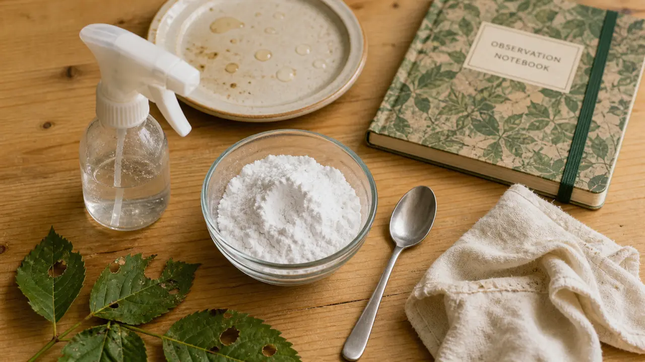Bicarbonate pour tuer chenilles : poudre et pulvérisateur au jardin