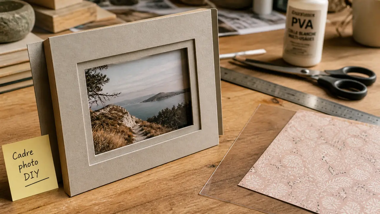 Cadre photo fabriquer DIY en carton rigide, photo et plastique transparent