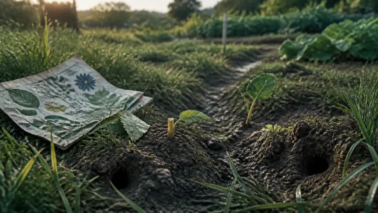 Terriers, coulées et dégâts : reconnaître un campagnol avant la pullulation Campagnols : terriers et coulées dans l’herbe près du potager