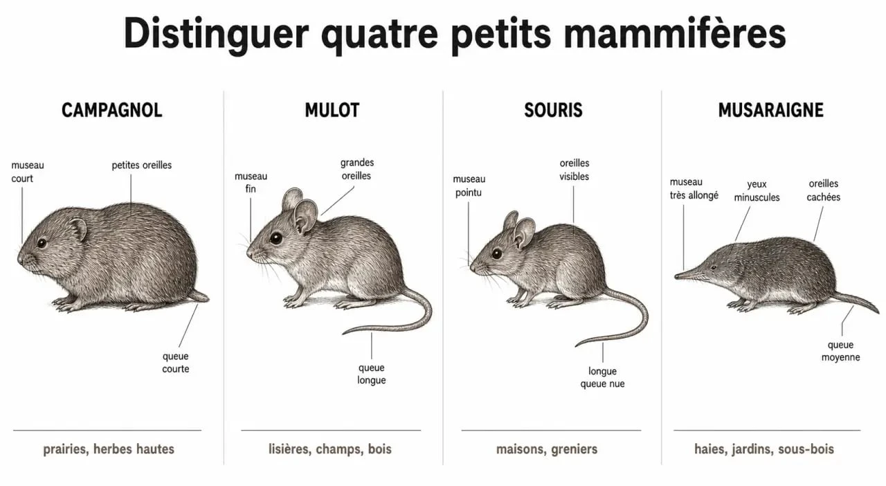 Campagnols comparés au mulot, à la souris et à la musaraigne