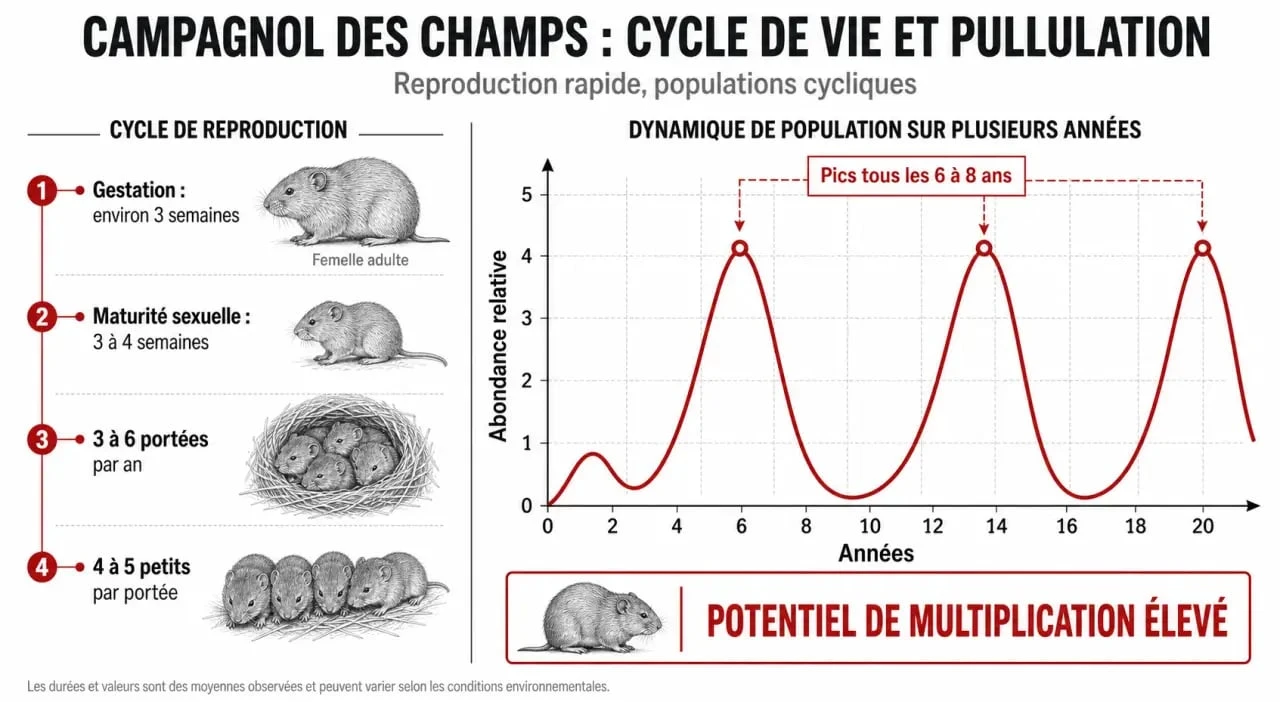 Cycle de vie des campagnols et pullulation en chiffres