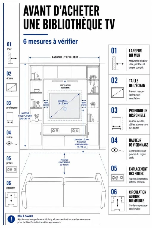 Meuble bibliothèque TV : points de mesure avant achat