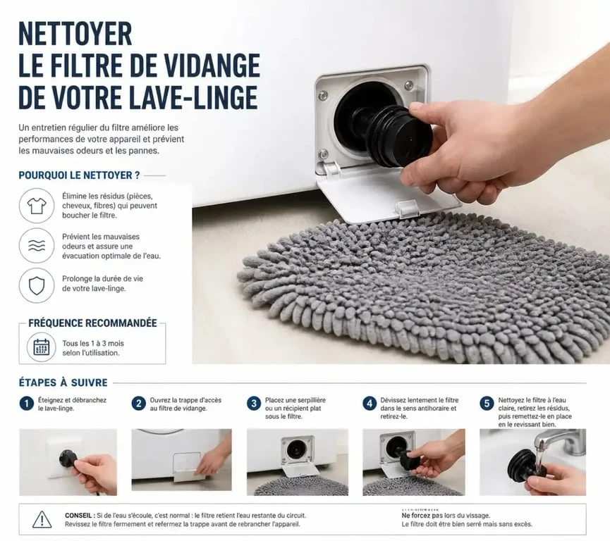 Entretien du filtre de vidange d'un lave-linge