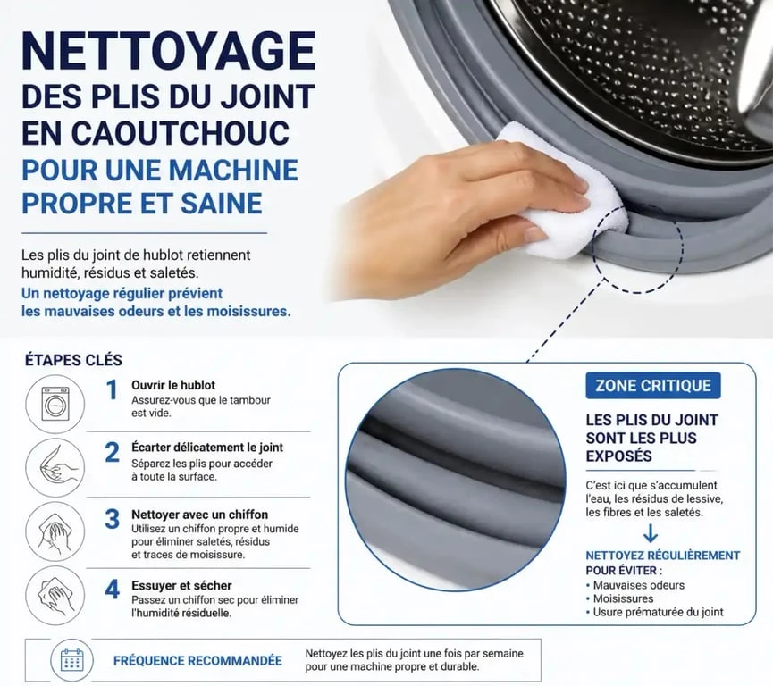 Nettoyage du joint de hublot pour prévenir la prolifération bactérienne