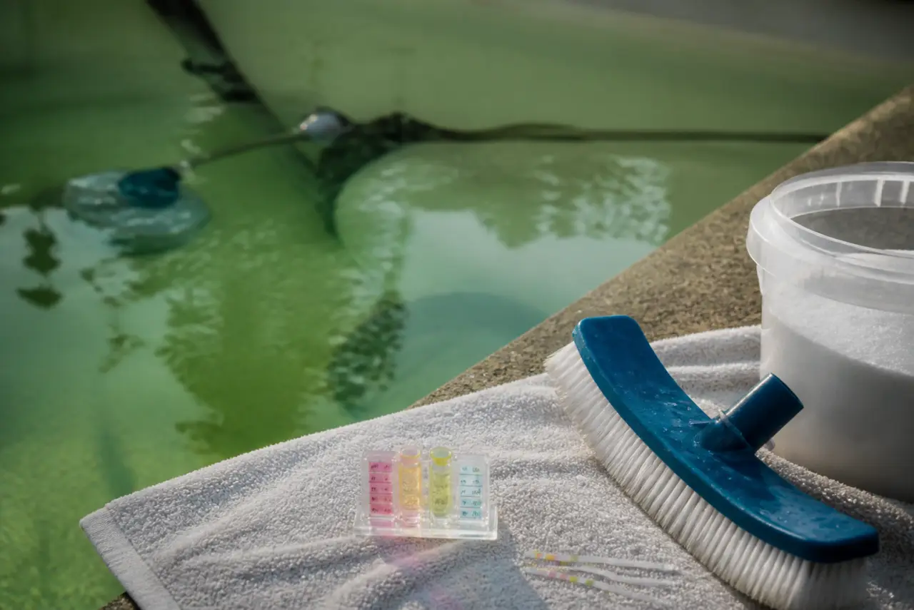 Piscine eau verte : tester pH, chlore choc et filtration
