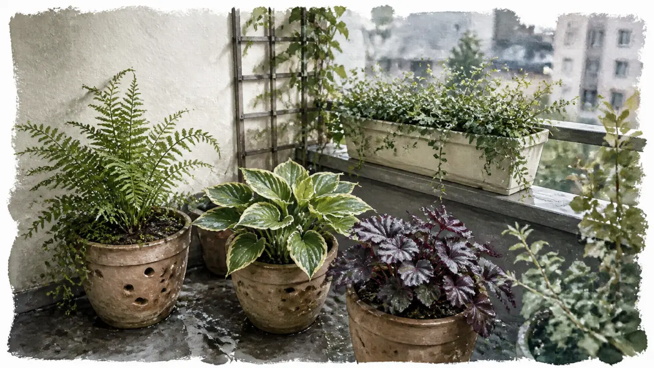 Plante balcon nord : fougères et hostas sur un balcon nord