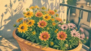 Plante qui fleurit toute l’année : gaillardes et rudbeckias en jardinière