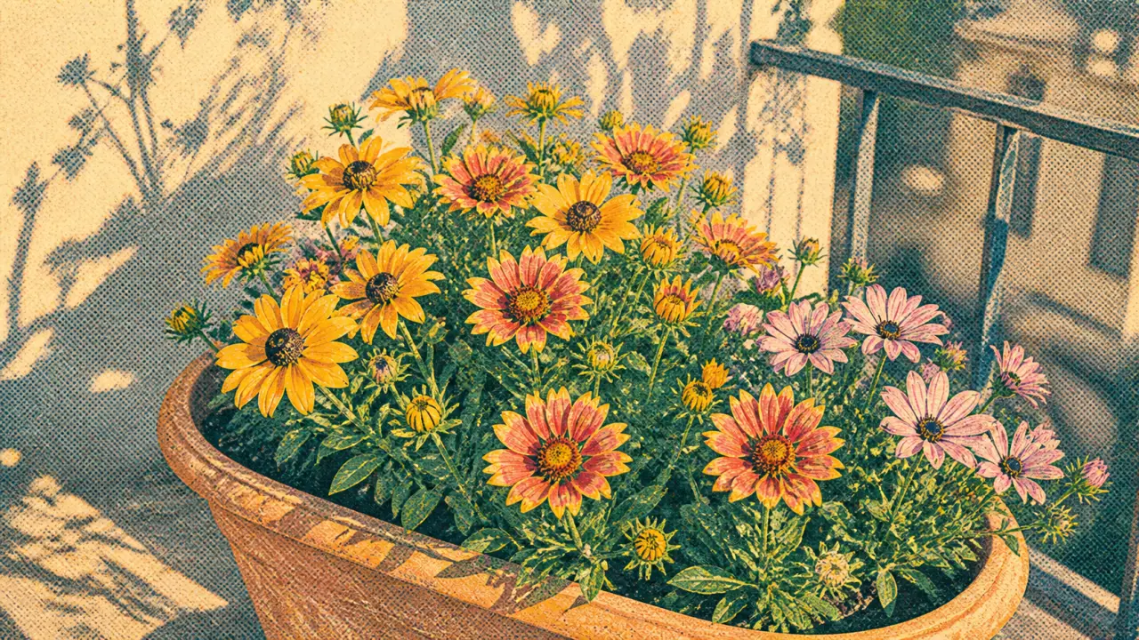 Plante qui fleurit toute l’année : gaillardes et rudbeckias en jardinière