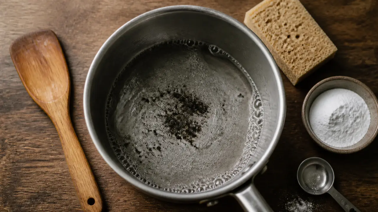 Comment nettoyer une casserole brulée au bicarbonate, sans rayure. Casserole inox et eau savonneuse.