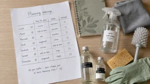 Planning menage : tâches hebdomadaire et mensuelle par pièce
