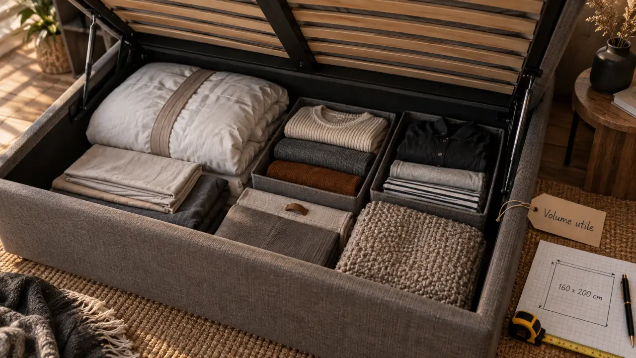 Sommier coffre 160 x 200 cm : 978 L de rangement