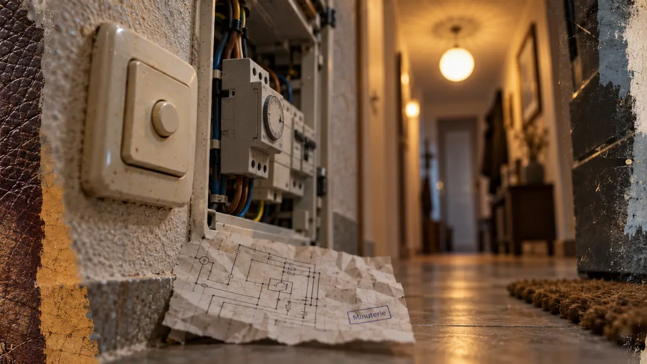 Electricite minuterie : bouton mural et minuterie électrique au tableau