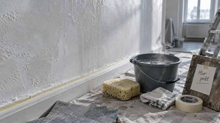 Nettoyer un mur avant peinture : le bon geste dépend du support Nettoyage des murs avant peinture : éponge et mur lessivé, mur prêt