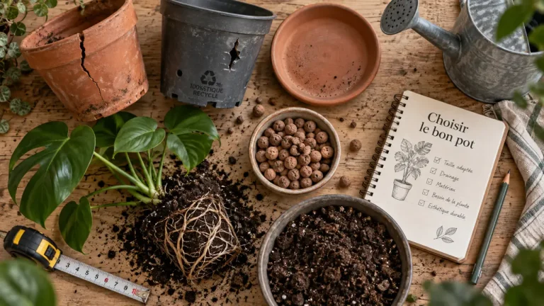 Pot pour jardiner : la taille et le drainage passent avant le style Pot pour jardiner : drainage et taille pour une plante en terre cuite et plastique recyclé